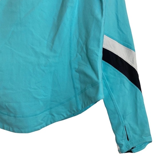 Lululemon Blue White Black Track Jacket Hood Ponytail Hole Thumbholes Pockets 8 - Picture 12 of 15